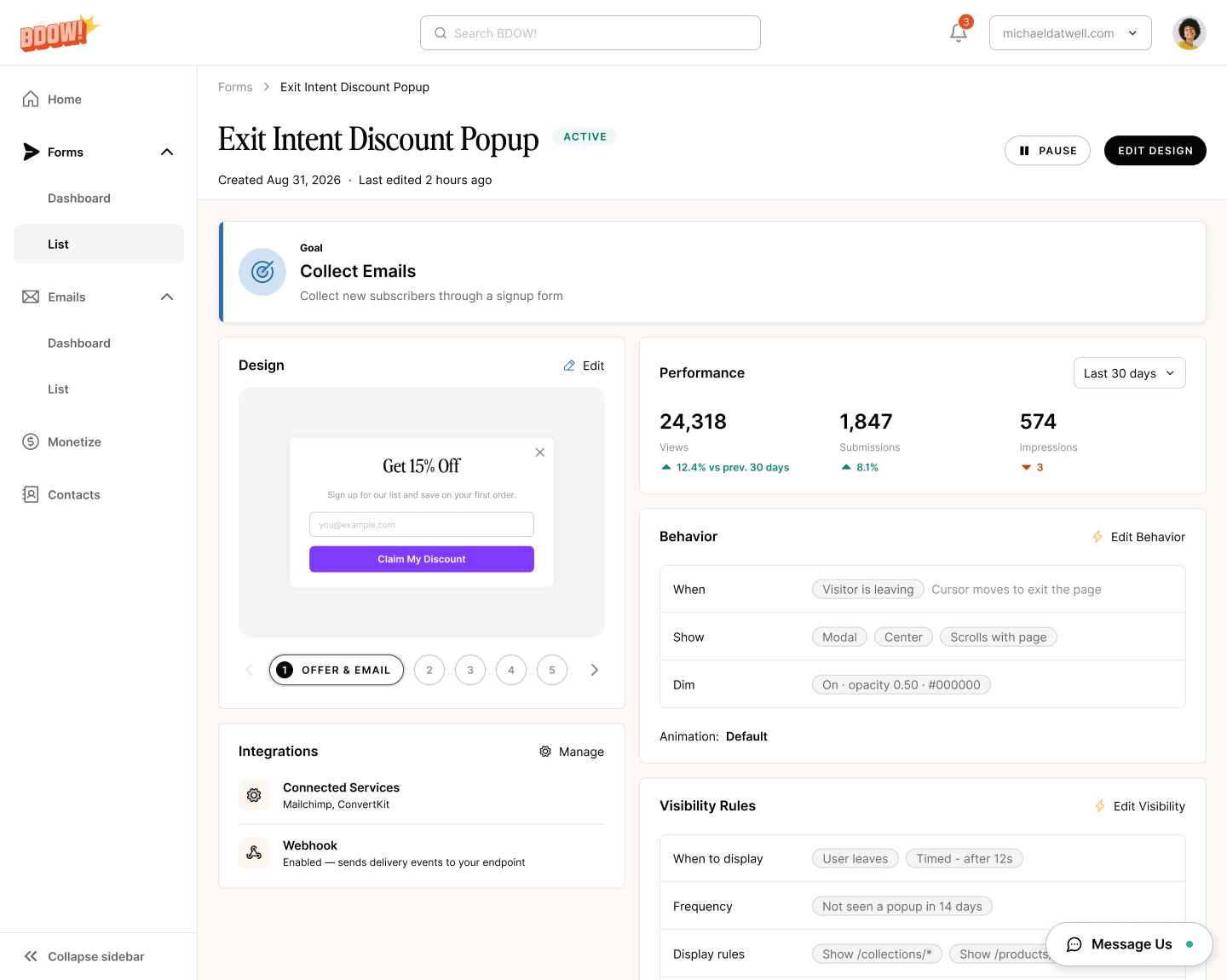 BDOW! form details and performance