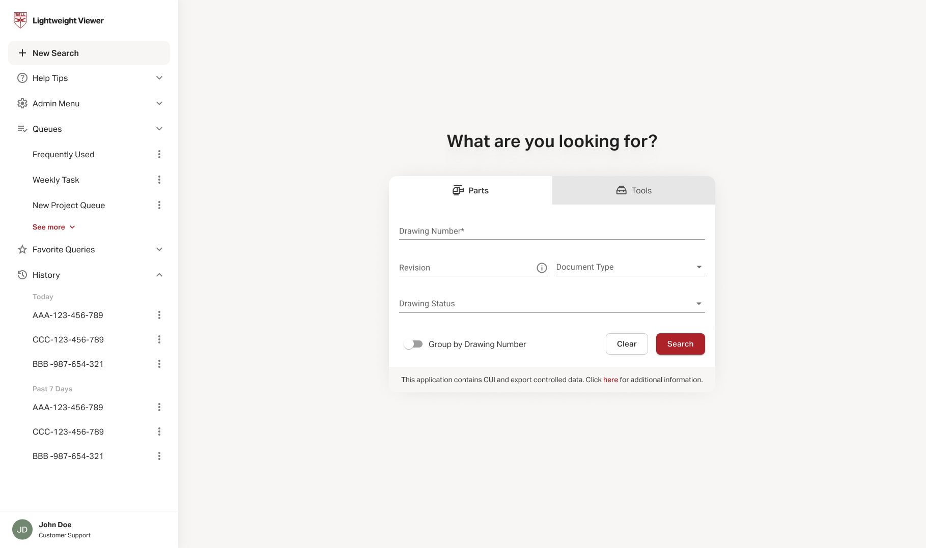 Bell Flight Lightweight Viewer, parts and tools search