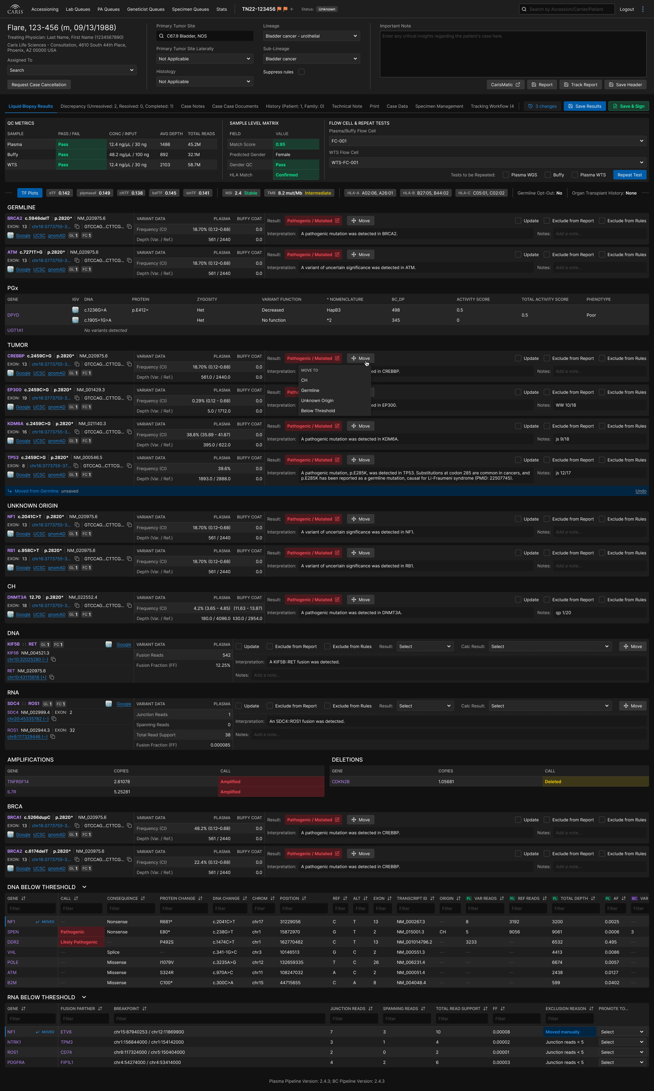 Caris Life Sciences, V7 results, full screen view